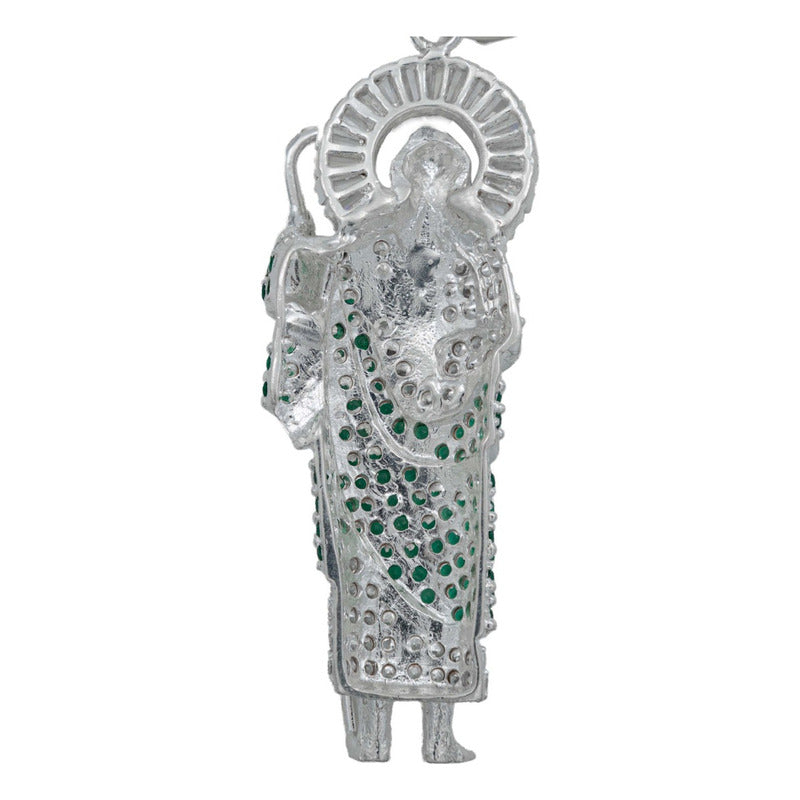 Dije Grande San Judas Zirconias Piedras Plata 925 7.5 Cm Verde
