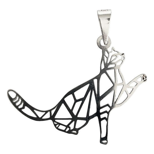 Dije Calado Grande De Gato En Plata Solida Ley 925 Plateado