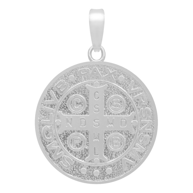 Dije Medalla Doble Vista San Benito Cruz Plata 925 2.5 Cm Plateado