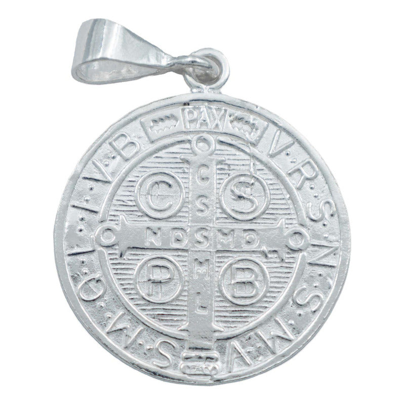 Dije Medalla Doble Vista San Benito Lisa Plata 925 3.7 Cm Plateado Alto/ancho 3.7 Cm X 2.4 Cm