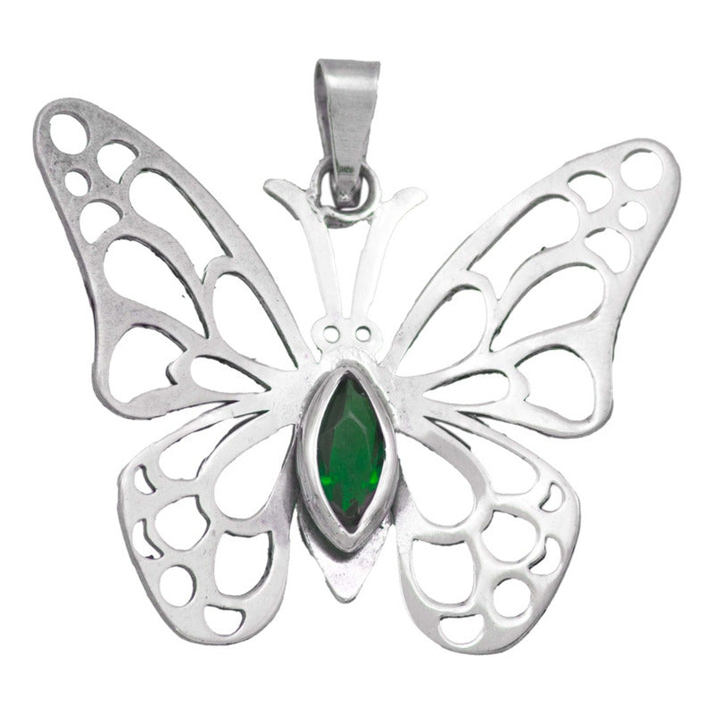 Dije Mariposa Grande Zirconia Con Cadena Reglo Plata 925