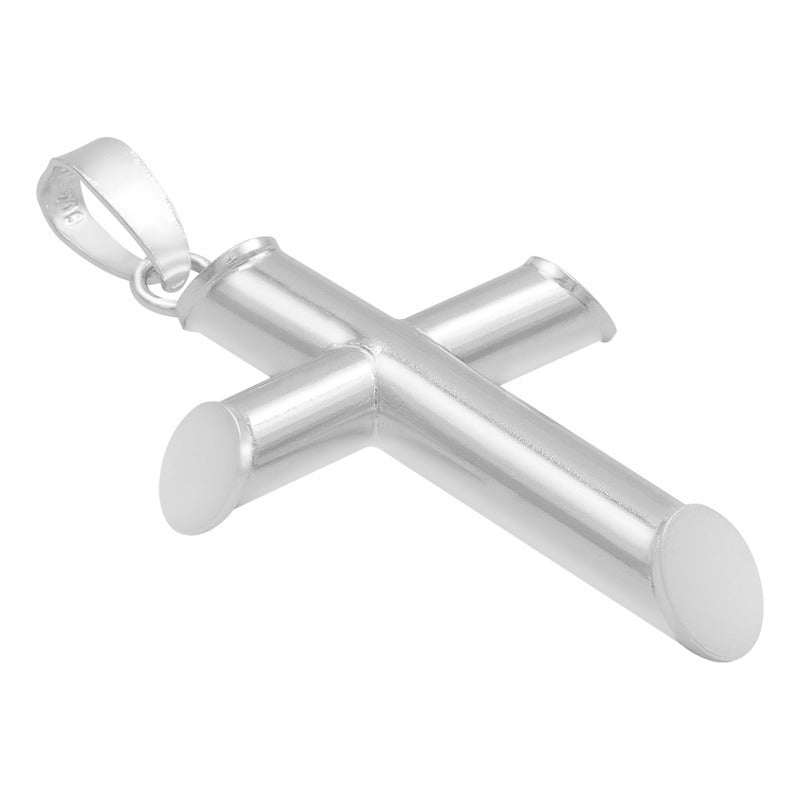 Dije Cruz Tubo Tubular Lisa Sencillo Hombre Plata 925 3.5 Cm Plateado
