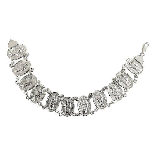 Pulsera San Judas Esclava Medallas Plata Solida Ley 925 Plateado 6 Cm 19 Cm