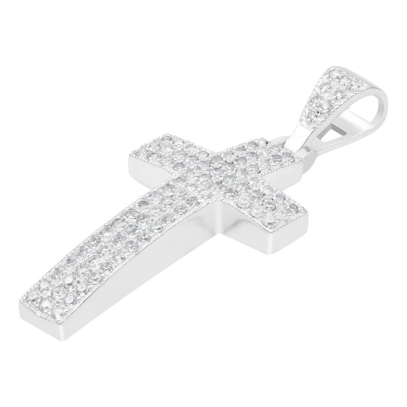Dije Cruz Grande Zirconias Hombre Regalo Plata 925 5.7 Cm Blanco