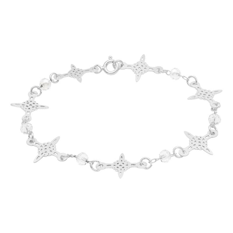 Pulsera Nudo De Bruja Laser Cristales Regalo Mujer Plata 925 Blanco 19 Cm