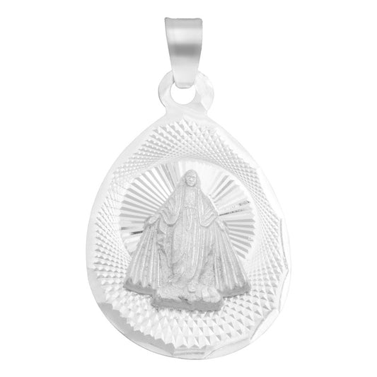 Dije Medalla Oval Diamanta Virgen Milagrosa Plata 925 1.4 Cm Plateado