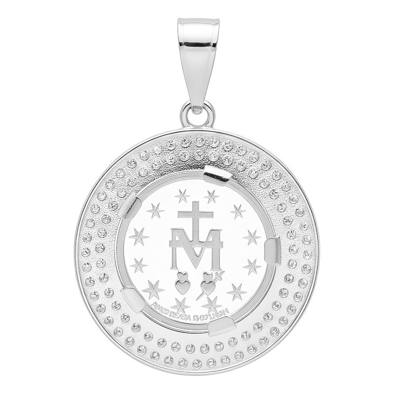 Dije Medalla Virgen Milagrosa Zirconias Doble Plata Pura 999 Plateado