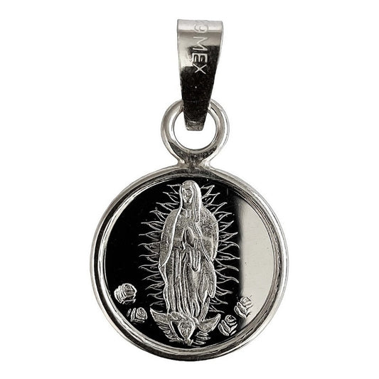 Dije Medalla Virgen De Guadalupe Mediana Plata Pura Ley 999 Plateado