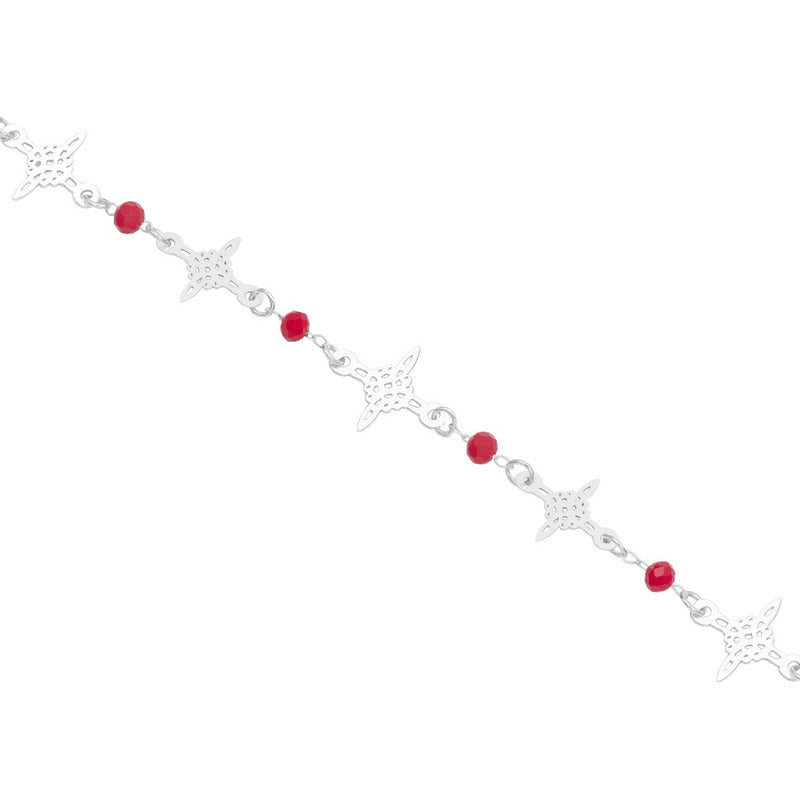Pulsera Nudo De Bruja Laser Cristales Regalo Mujer Plata 925 Rojo 19 Cm