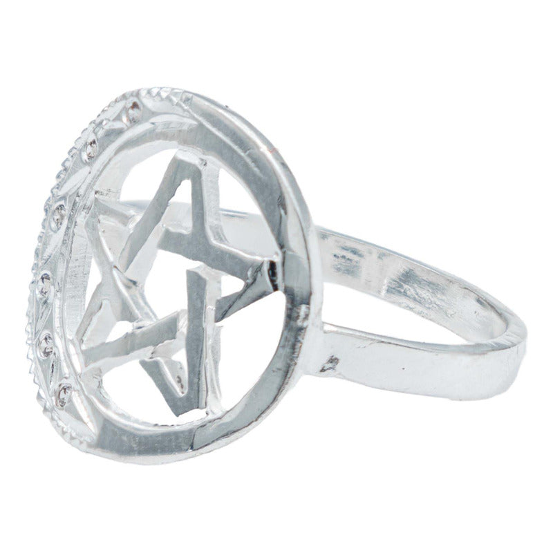Anillo Diamantado Pentagrama Luna Zirconias Plata Ley 925
