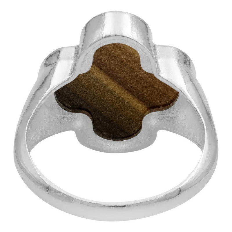 Anillo Grande Hombre Mujer Trebol Esmaltado Resina Plata 925 Café 9