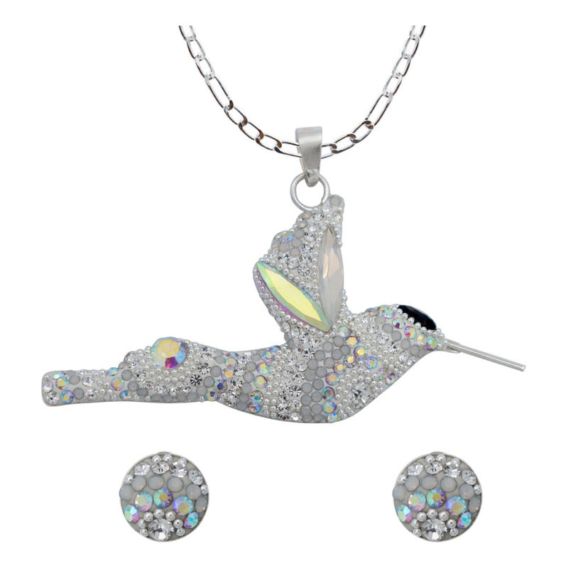Colibri Dije Aretes Cadena Piedras Conjunto Grande Plata 925