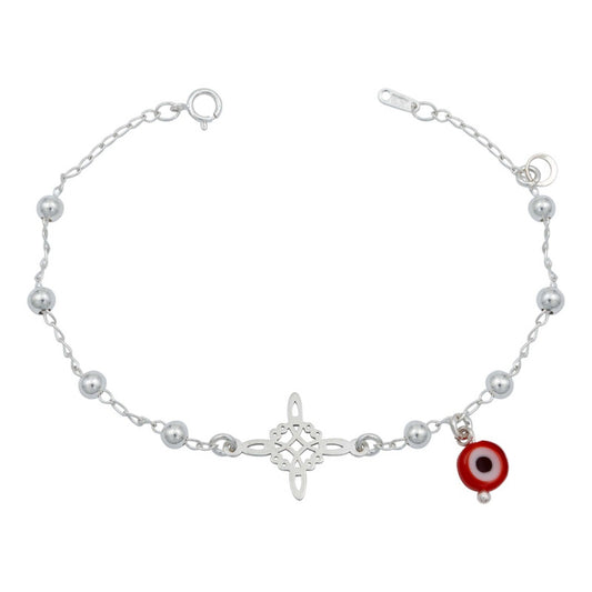 Pulsera Ajustable Nudo De Bruja Ojo Turco Bolitas Plata 925 Rojo 6 Cm 19 Cm