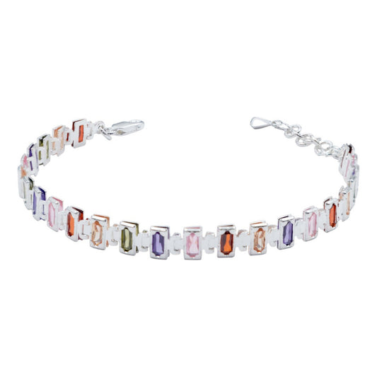 Pulsera Ajustable Zirconias Baguette Mujer Regalo Plata 925 Multicolor 6 Cm 20.5 Cm