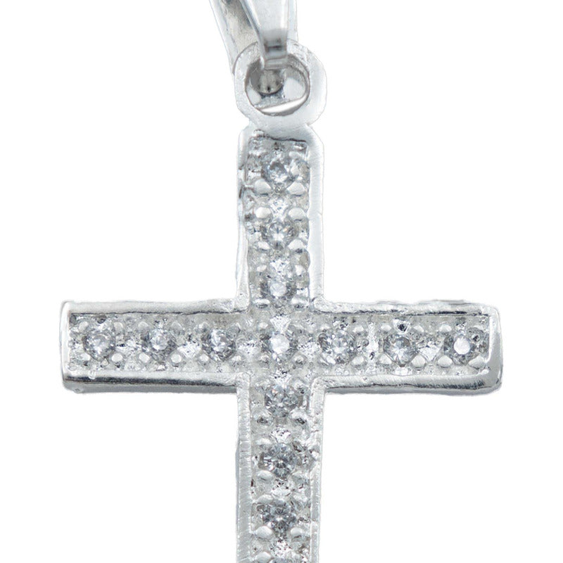 Dije Cruz Chica Zirconias Hombre Mujer Plata925 3.2 Cm Blanco Alto/ancho 3.2 Cm X 1.7 Cm