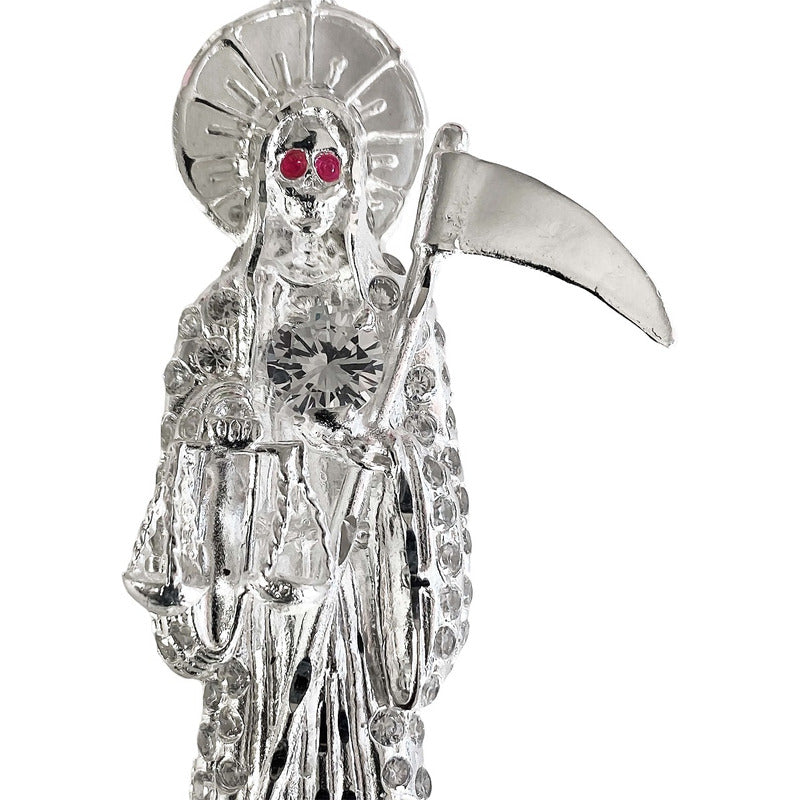 Dije Medalla Gigante Santa Muerte Con Zirconias En Plata 925