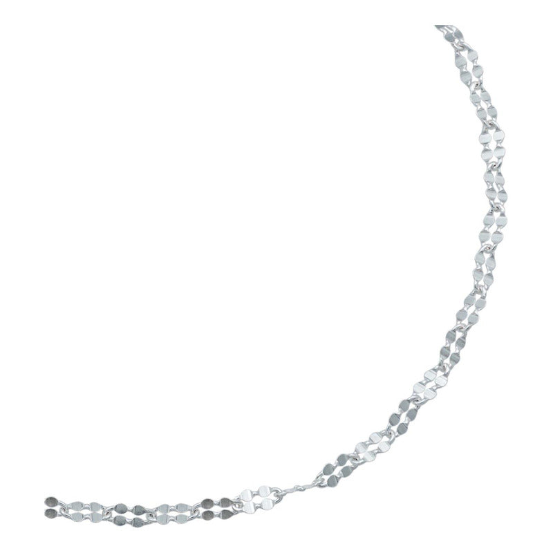Pulsera Granito De Cafe Doble Diamantada Mujer Plata 925