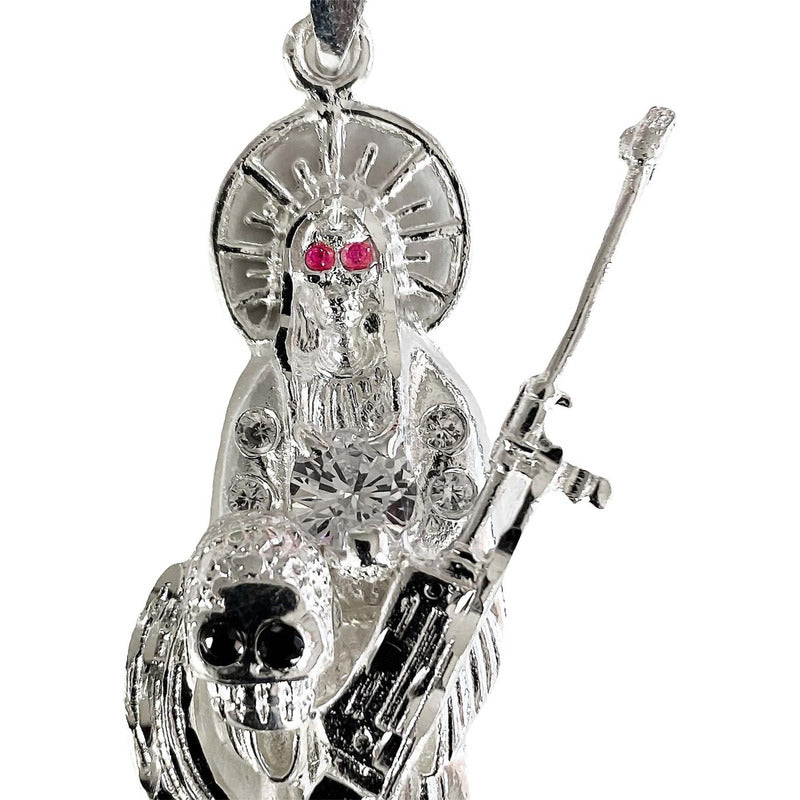 Dije Santa Muerte Rifle Calavera Zirconias Plata Ley 925