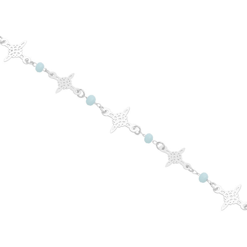 Pulsera Nudo De Bruja Laser Cristales Regalo Mujer Plata 925 Celeste 19 Cm