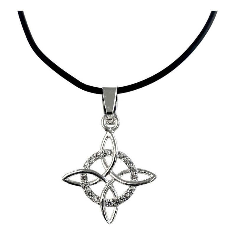 Collar De Caucho Ajustable Nudo De Bruja Zirconias Plata 925