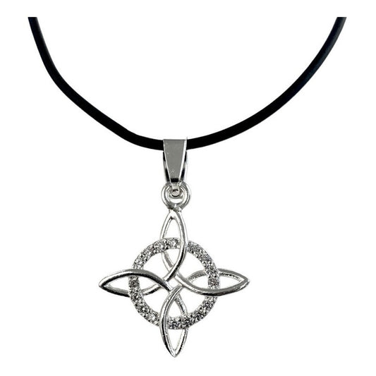 Collar De Caucho Ajustable Nudo De Bruja Zirconias Plata 925 Blanco