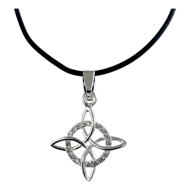 Collar De Caucho Ajustable Nudo De Bruja Zirconias Plata 925
