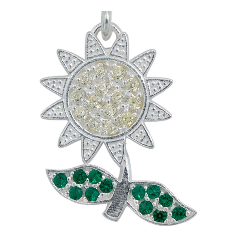 Dije Flor Primavera Zirconia Mujer Con Cadena Plata 925