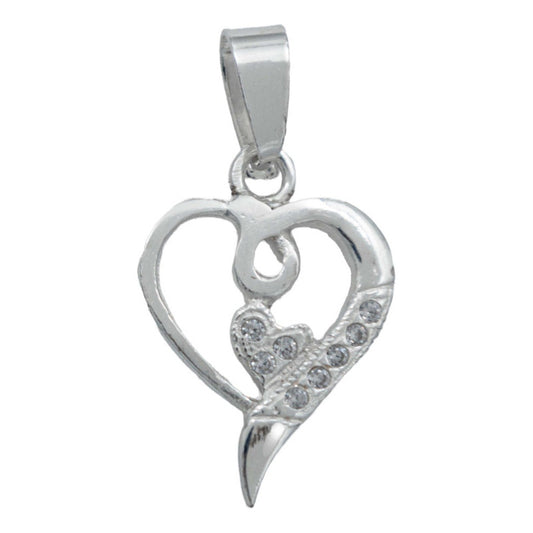 Dije Doble Corazón Zirconias Mini Zirconias Amor Plata 925 Blanco