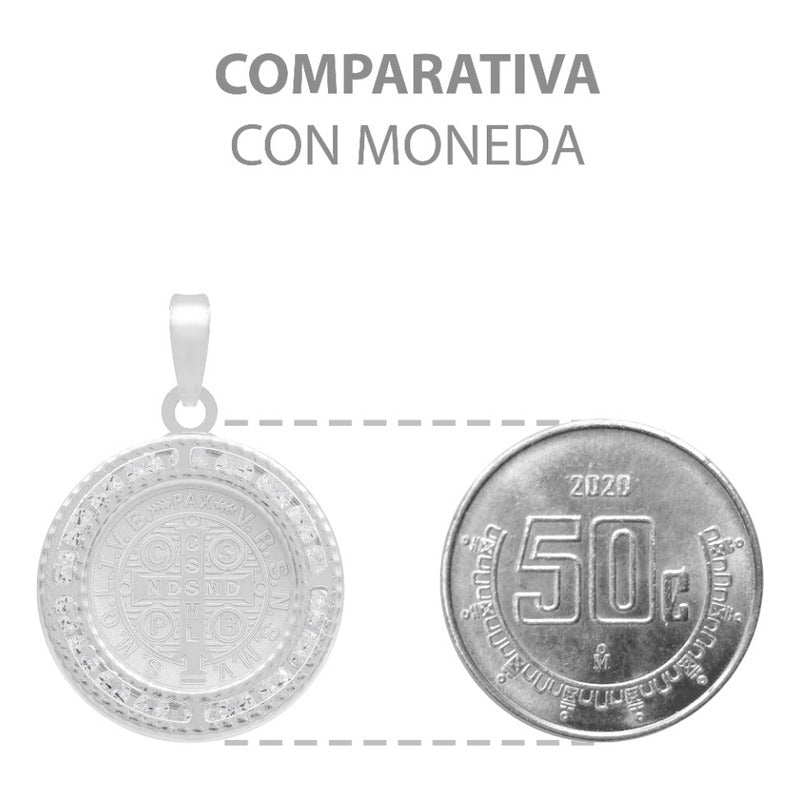 Dije Medalla Cruz San Benito Zirconias Plata 925 1.6 Cm Blanco