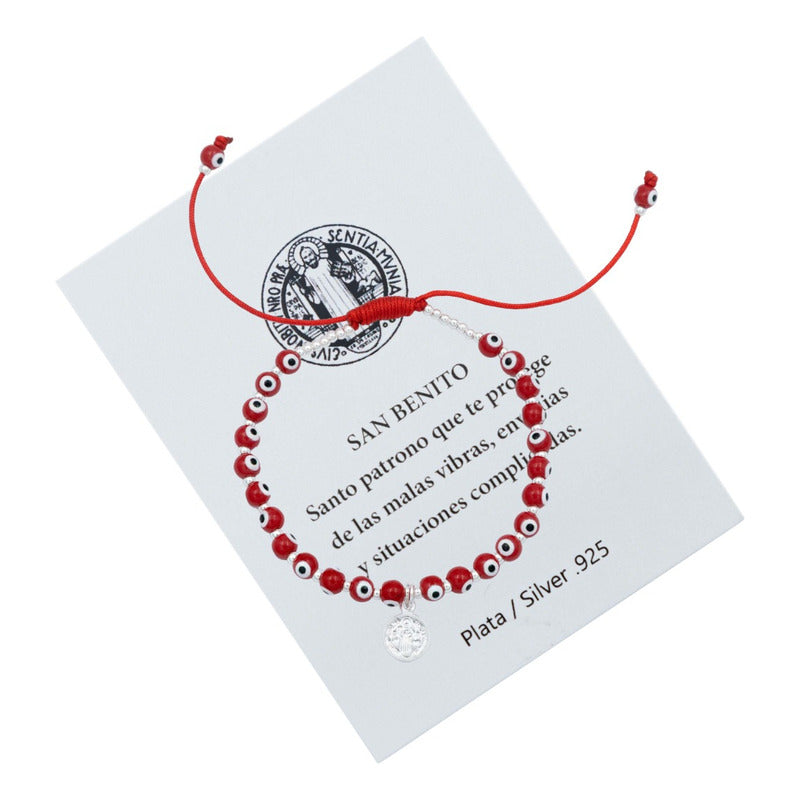 Pulsera Ajustable San Benito Ojo Turco Artesanal Plata 925