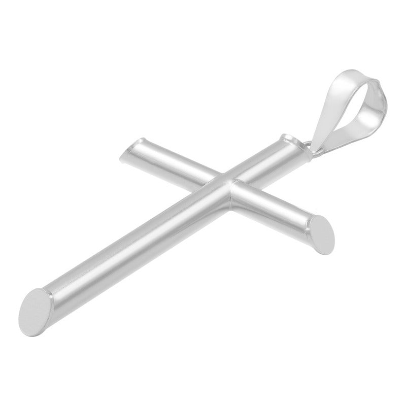 Dije Cruz Tubo Tubular Lisa Sencillo Hombre Plata 925 6 Cm Plateado