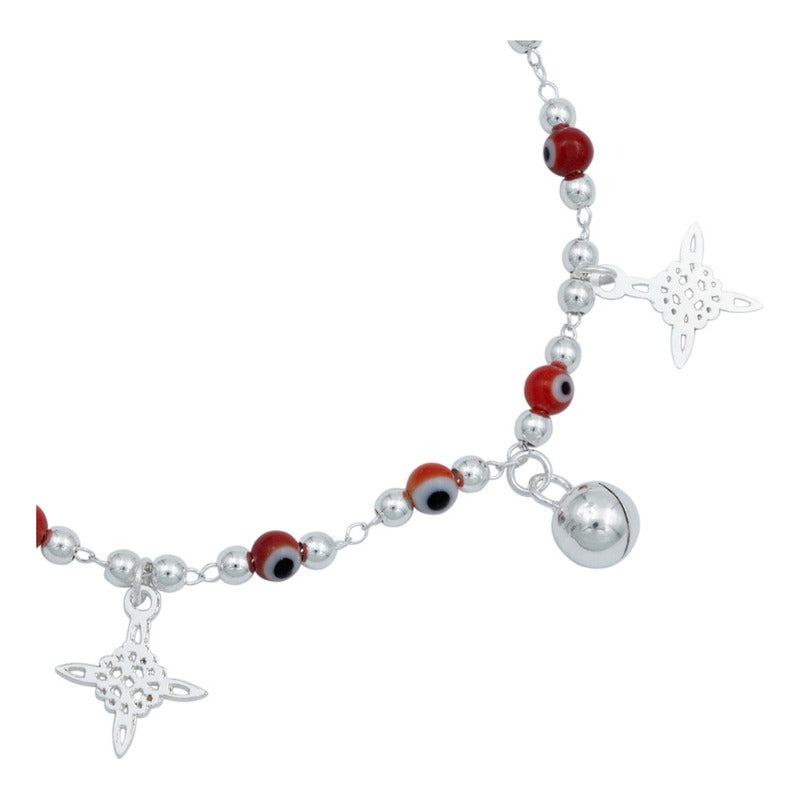 Pulsera Nudo De Bruja Ojo Turco Cascabeles Sonido Plata 925