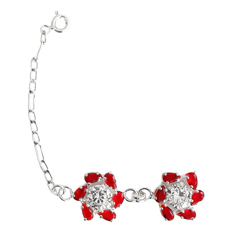 Pulsera Flores Con Zirconias Amor Regalo Plata Ley 925