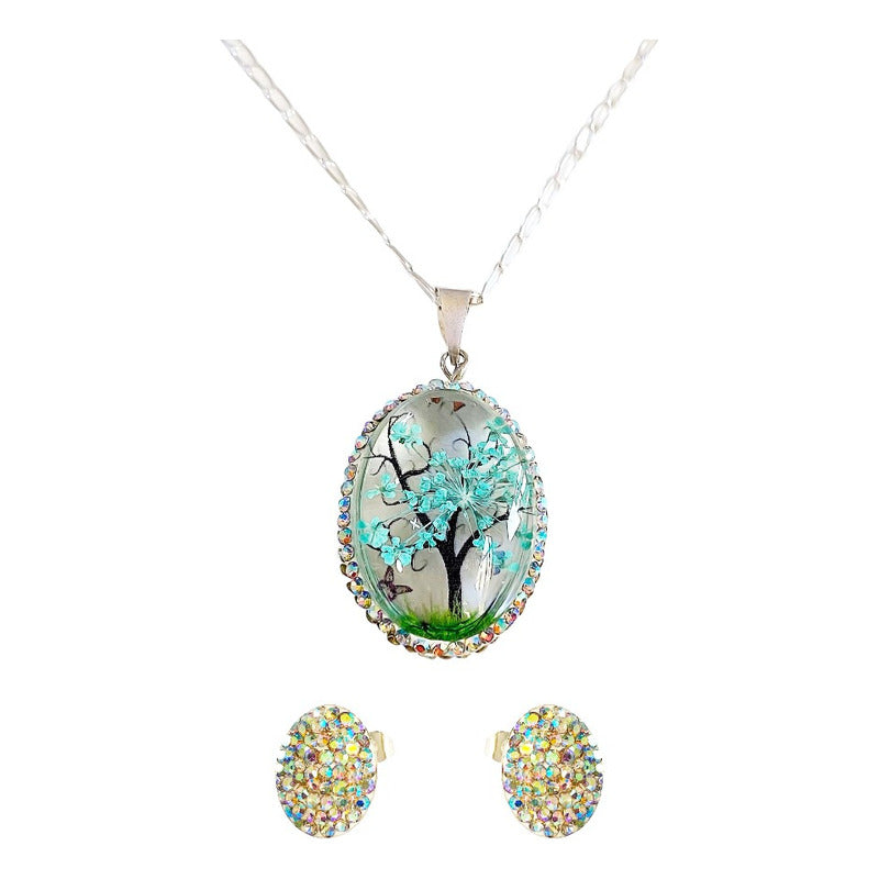 Juego Kit Arbol De La Vida Natural Encapsulado Plata 925
