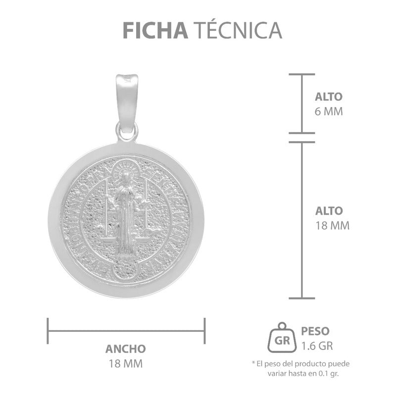 Dije Medalla Doble Vista San Benito Cruz Plata 925 1.8 Cm Plateado
