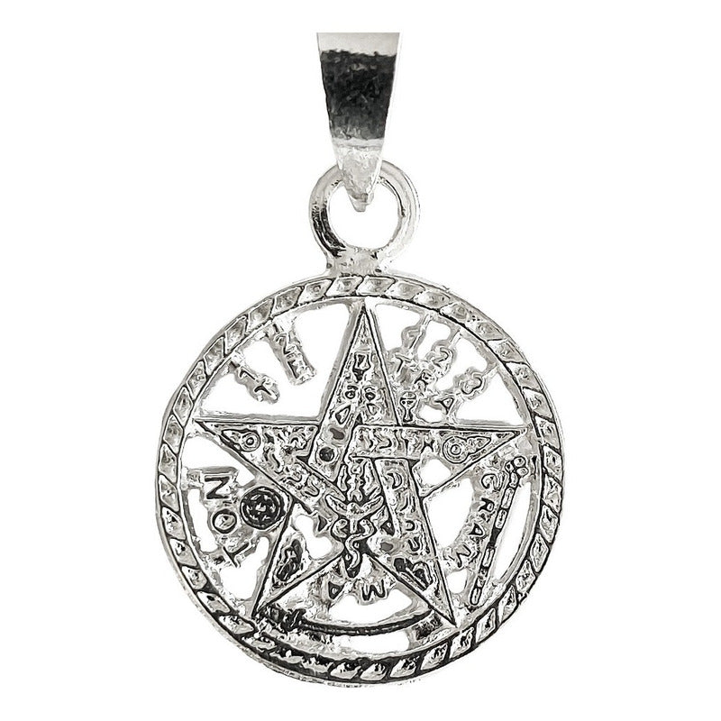 Collar Caucho Dije Medalla Tetragramaton Diamantado Plata925 Blanco