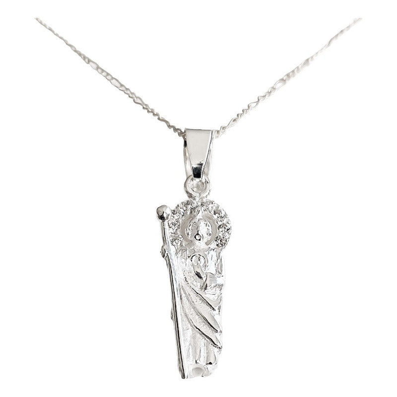 Collar Mini Dije Medalla San Judas Tadeo Zirconias Plata 925