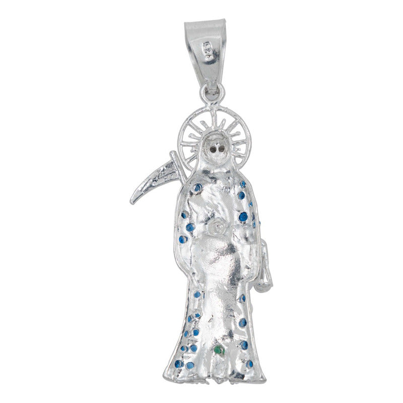 Dije Santa Muerte Guadaña Asa Lisa Zirconia Plata 925 5.8 Cm