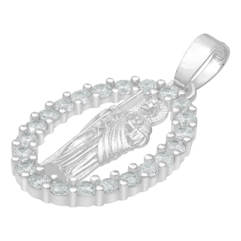 Dije San Judas Liso Borde Zirconias Unisex Plata 925 2.7 Cm