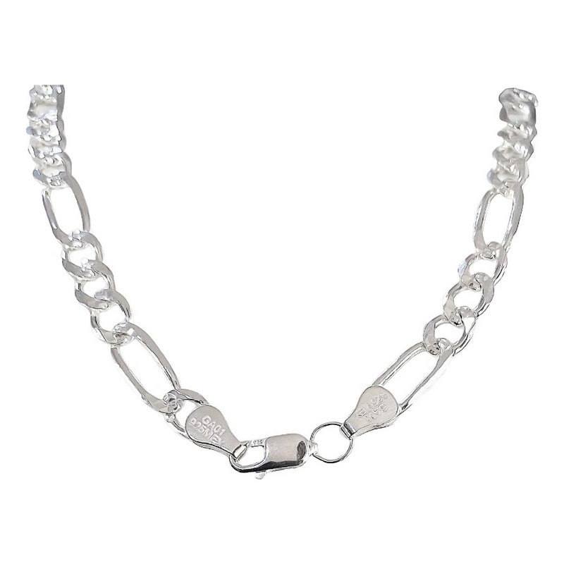 Cadena De Plata 925 Diamantada Hombre Fígaro 65 Cm X 7 Mm