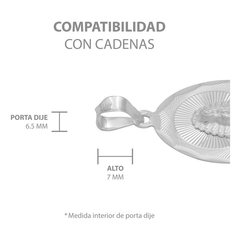Dije Grande Oval Diamantada Virgen Guadalupe Plata 925 2.3cm