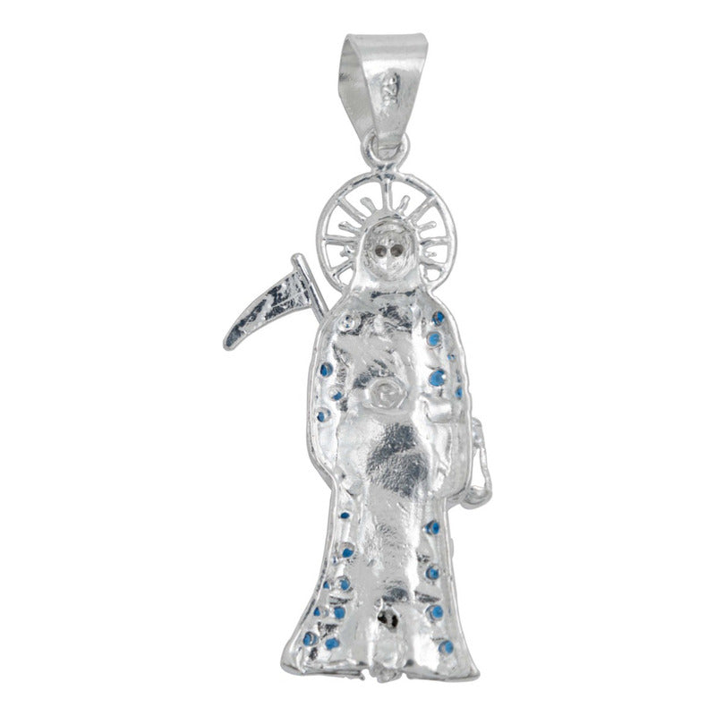 Dije Santa Muerte Guadaña Asa Lisa Zirconia Plata 925 5.8 Cm