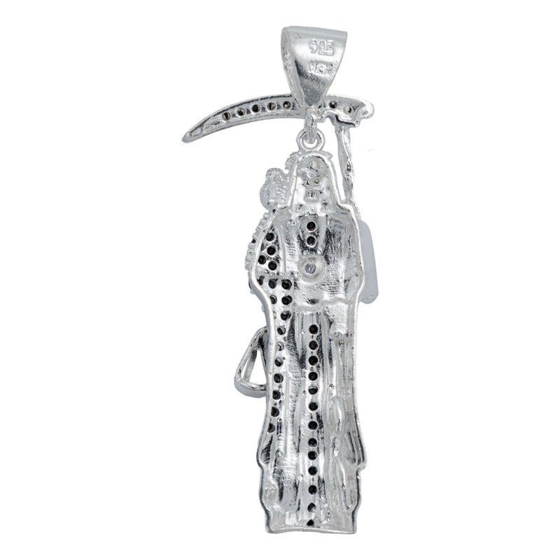 Dije Medalla Med Santa Muerte Con Zirconias En Plata 925 5cm