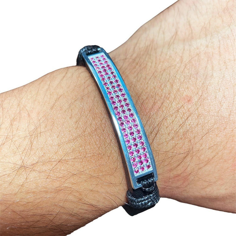 Pulsera Ajustable Unisex De Cuero Con Zirconias En Plata 925