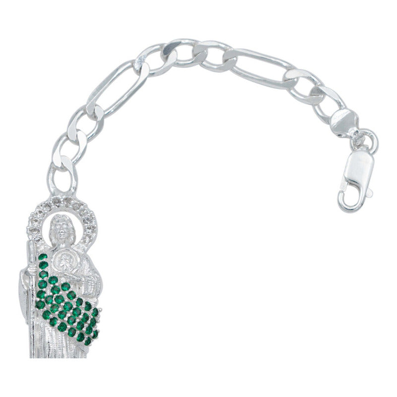 Pulsera Esclava San Judas Zirconias Tejido Figaro3x1 5mm 925 - Verde - 6 Cm - 19 Cm
