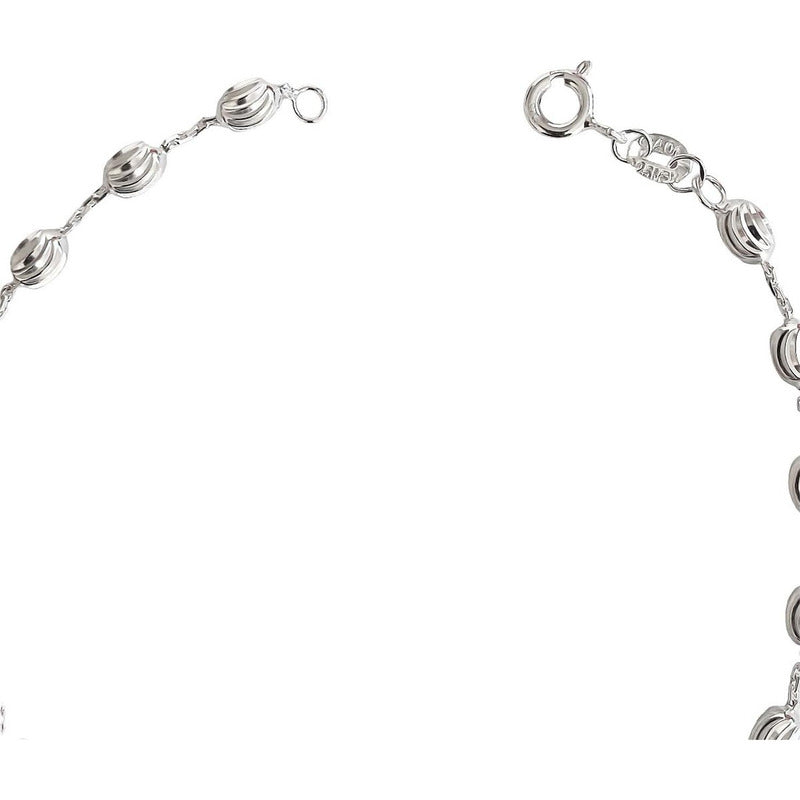 Tobillera Bola Con Eslabon Cuadrado Plata Ley 925 - Plateado - 8 Cm - 22.5 Cm