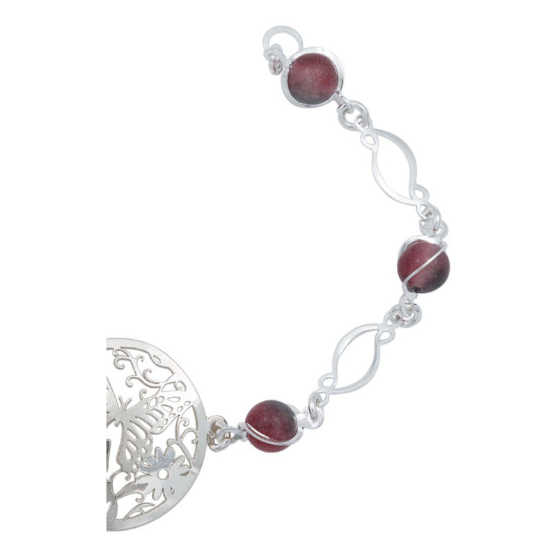 Pulsera Mariposa Flores Piedra Natural Cuarzo Plata 925