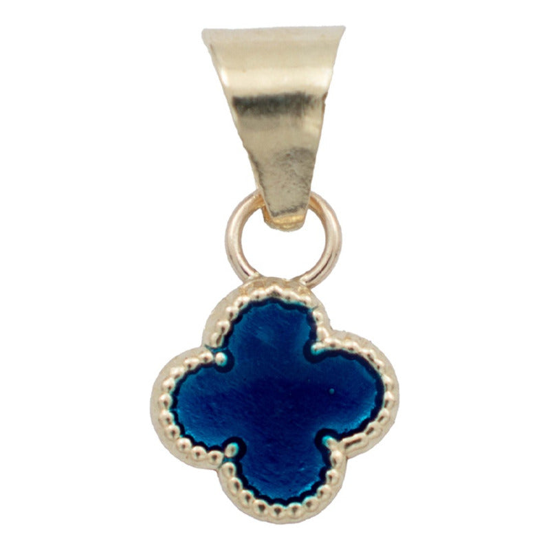 Collar Chico Trebol Esmaltado Flor Corridos Oro 10k + Cadena