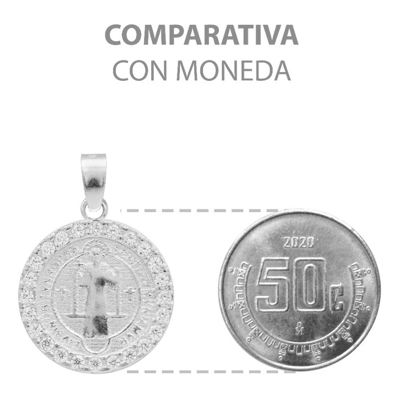 Dije Doble Vista San Benito Zirconias Unisex Plata 925 1.6cm Plateado