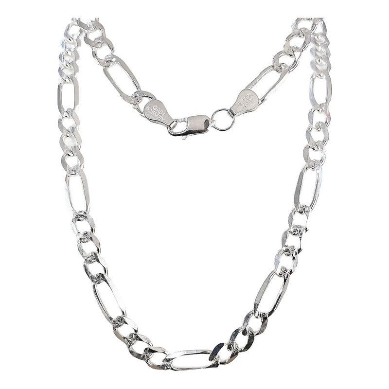 Cadena De Plata 925 Diamantada Hombre Fígaro 65 Cm X 7 Mm